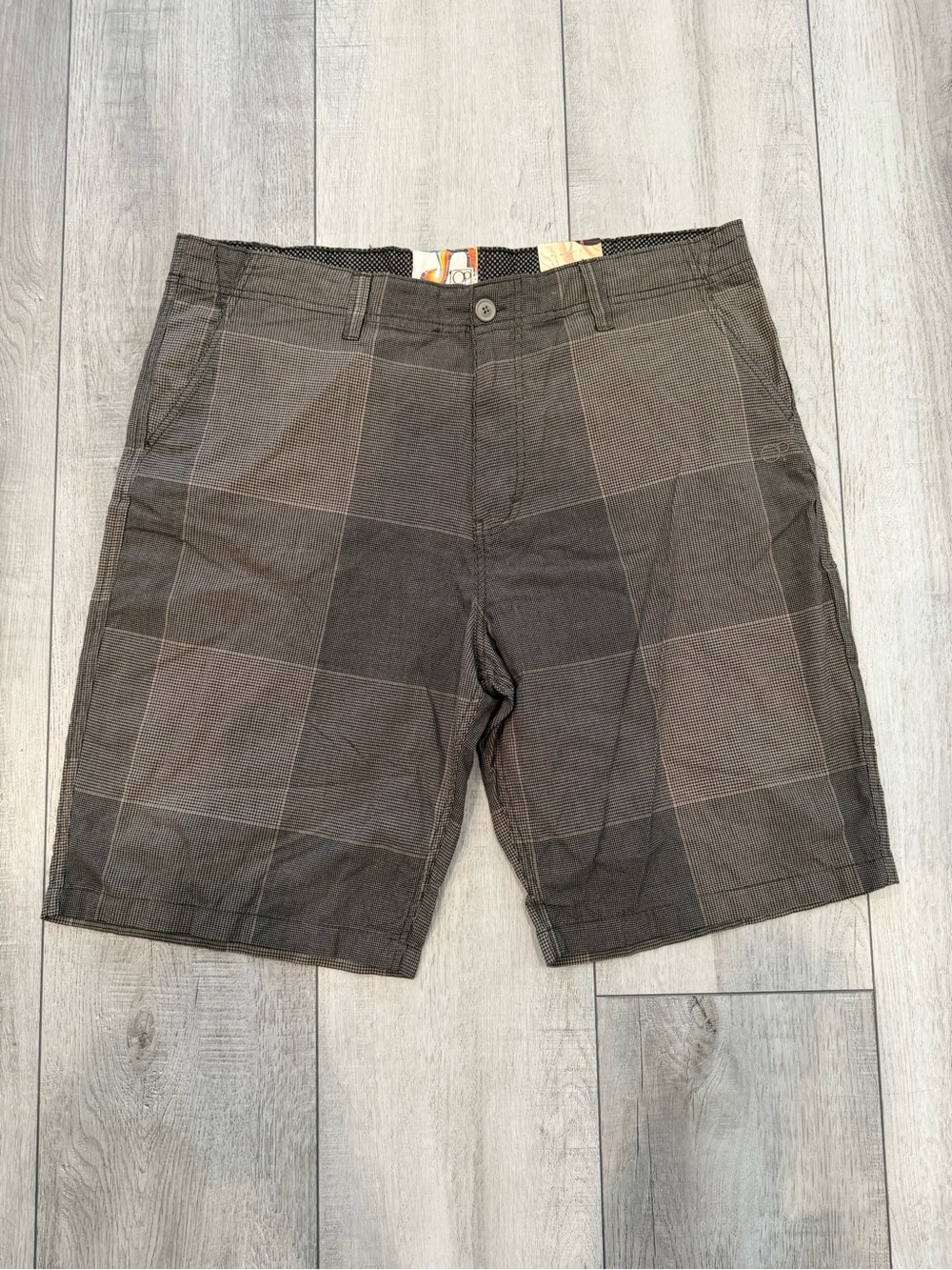 OP Men's Charcoal Plaid Flat Front Shorts